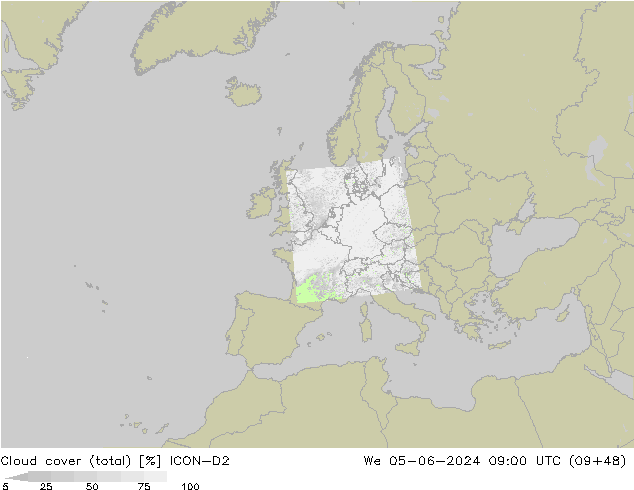 Bewolking (Totaal) ICON-D2 wo 05.06.2024 09 UTC