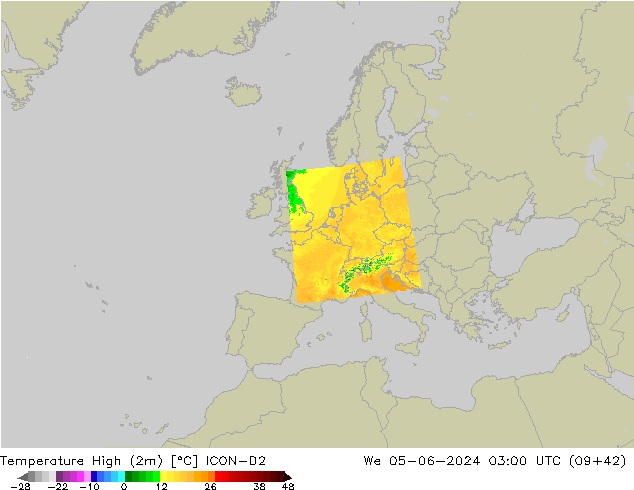 Höchstwerte (2m) ICON-D2 Mi 05.06.2024 03 UTC