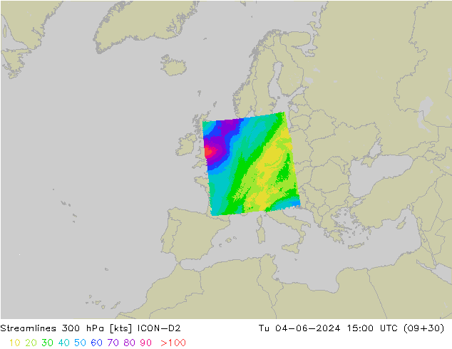 Stroomlijn 300 hPa ICON-D2 di 04.06.2024 15 UTC