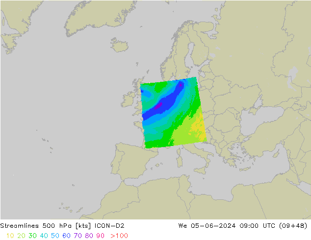 Streamlines 500 hPa ICON-D2 We 05.06.2024 09 UTC