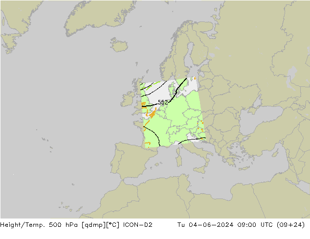 Yükseklik/Sıc. 500 hPa ICON-D2 Sa 04.06.2024 09 UTC