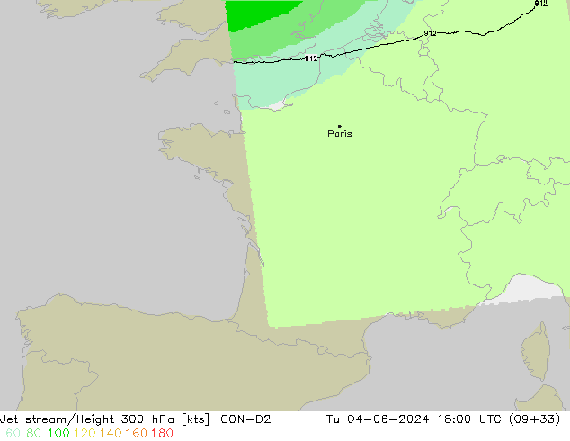 Corriente en chorro ICON-D2 mar 04.06.2024 18 UTC