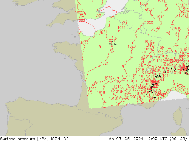 Bodendruck ICON-D2 Mo 03.06.2024 12 UTC