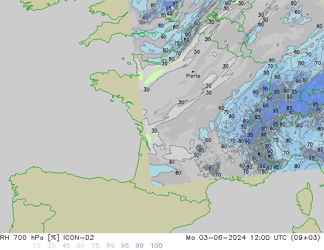 RH 700 hPa ICON-D2 Mo 03.06.2024 12 UTC