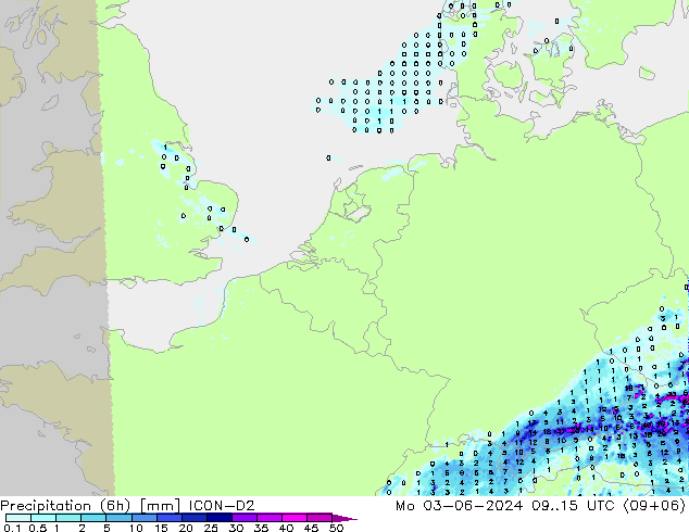 Yağış (6h) ICON-D2 Pzt 03.06.2024 15 UTC