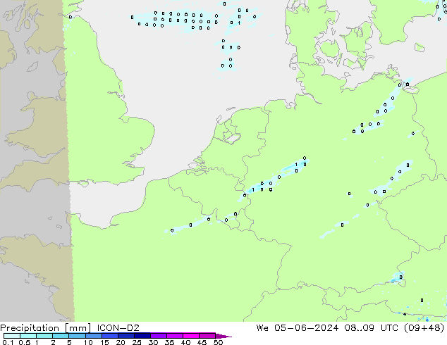 Precipitazione ICON-D2 mer 05.06.2024 09 UTC