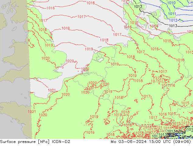 Surface pressure ICON-D2 Mo 03.06.2024 15 UTC