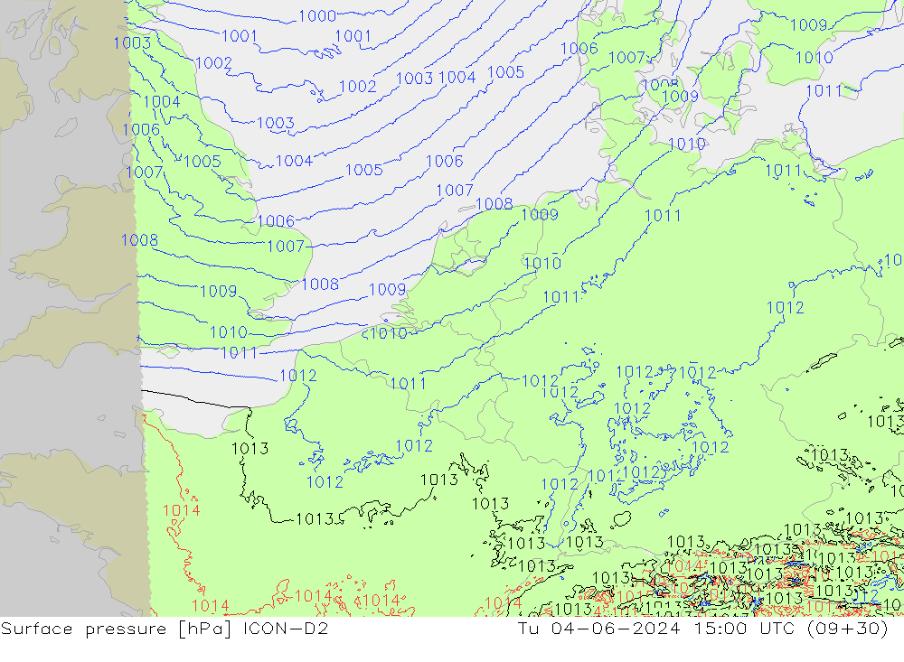 Yer basıncı ICON-D2 Sa 04.06.2024 15 UTC