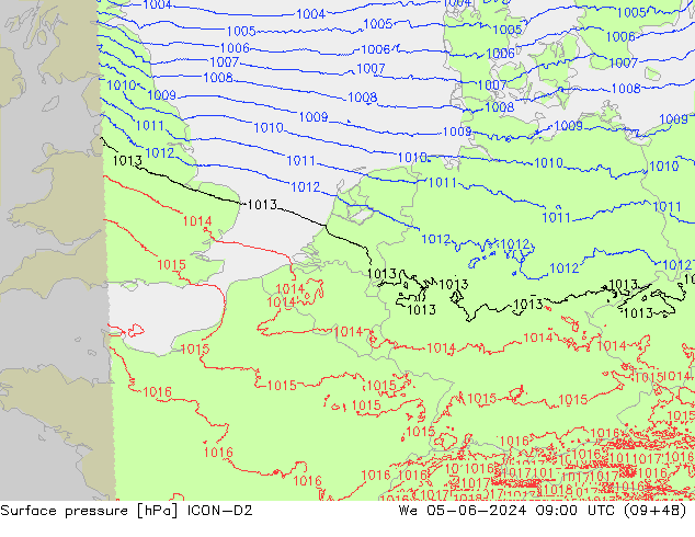 Atmosférický tlak ICON-D2 St 05.06.2024 09 UTC