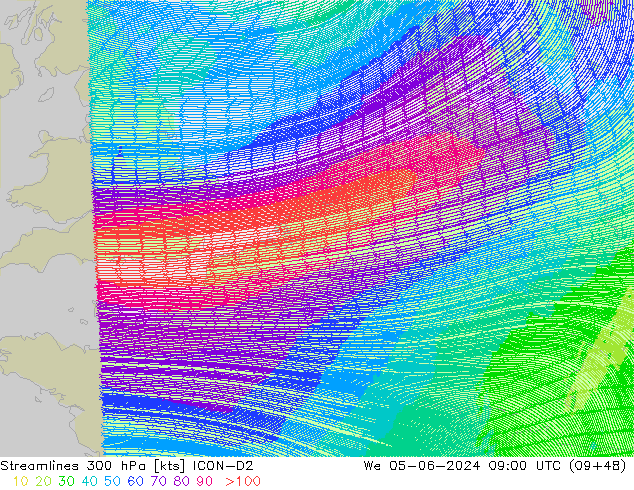 Streamlines 300 hPa ICON-D2 We 05.06.2024 09 UTC