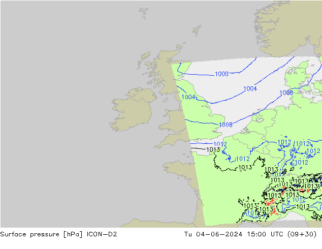 pressão do solo ICON-D2 Ter 04.06.2024 15 UTC