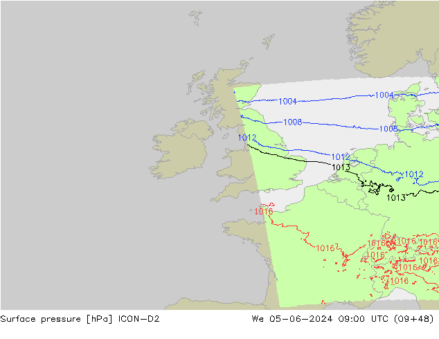 Atmosférický tlak ICON-D2 St 05.06.2024 09 UTC