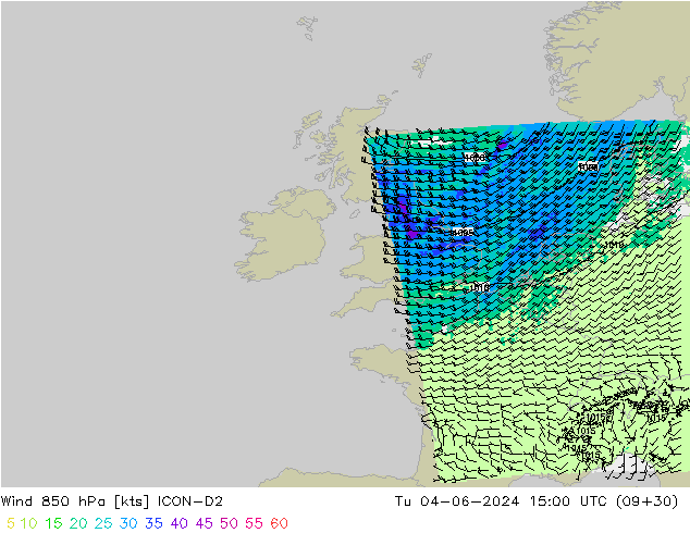 ветер 850 гПа ICON-D2 вт 04.06.2024 15 UTC