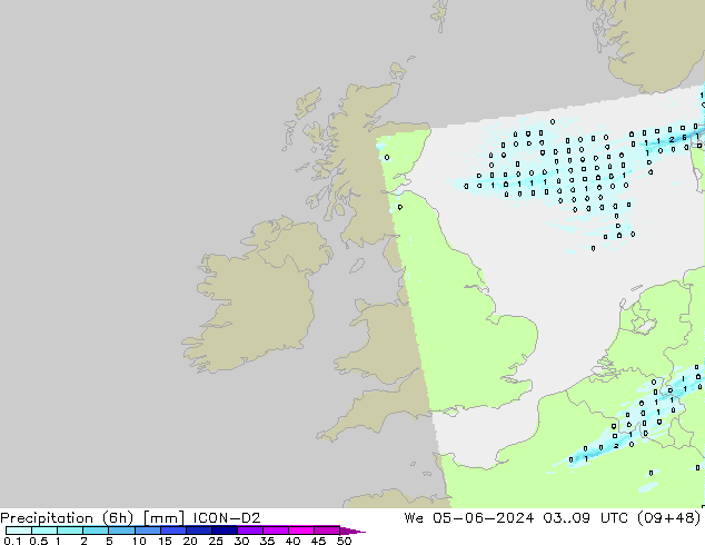 Precipitation (6h) ICON-D2 We 05.06.2024 09 UTC