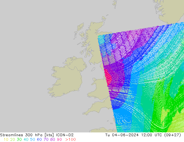 Stromlinien 300 hPa ICON-D2 Di 04.06.2024 12 UTC
