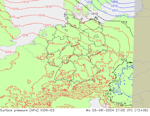 Surface pressure ICON-D2 Mo 03.06.2024 21 UTC