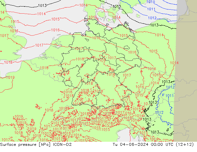 pressão do solo ICON-D2 Ter 04.06.2024 00 UTC