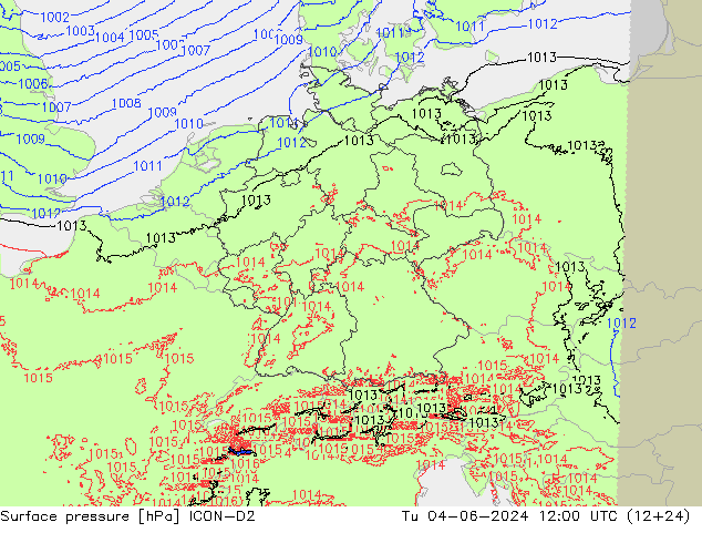 pression de l'air ICON-D2 mar 04.06.2024 12 UTC