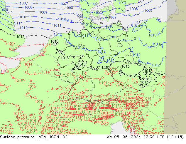 Surface pressure ICON-D2 We 05.06.2024 12 UTC