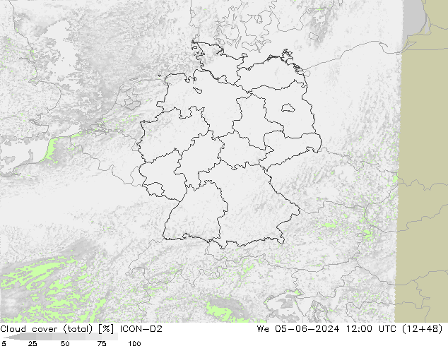 Bulutlar (toplam) ICON-D2 Çar 05.06.2024 12 UTC
