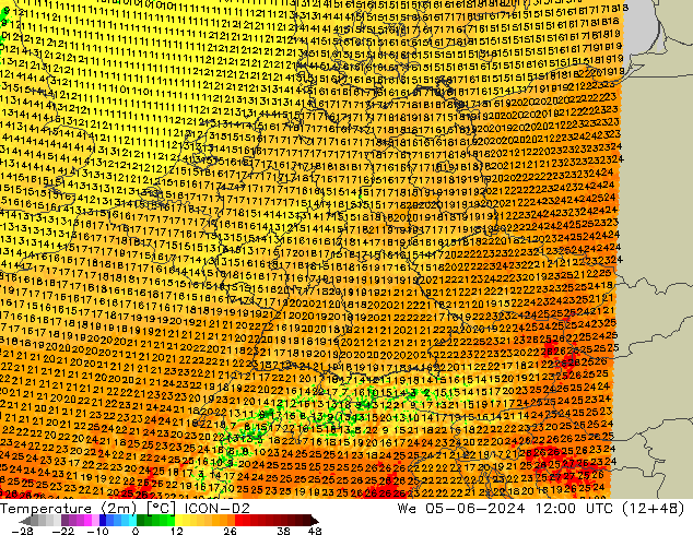 Temperatura (2m) ICON-D2 mer 05.06.2024 12 UTC