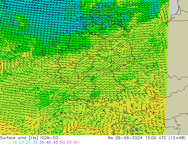 Rüzgar 10 m ICON-D2 Çar 05.06.2024 12 UTC