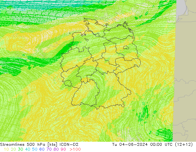 ветер 500 гПа ICON-D2 вт 04.06.2024 00 UTC