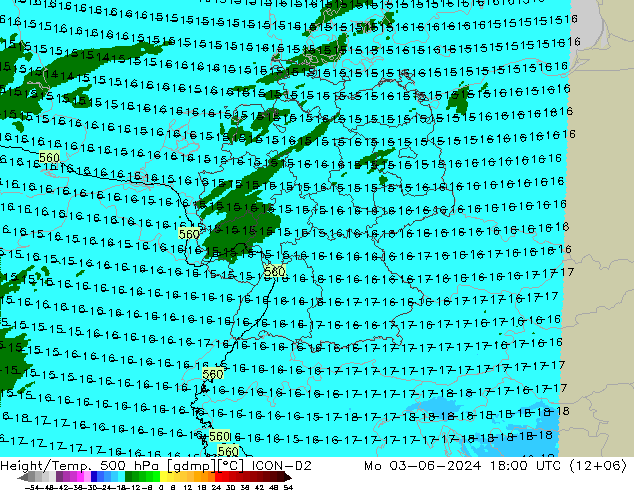 Height/Temp. 500 hPa ICON-D2 Po 03.06.2024 18 UTC