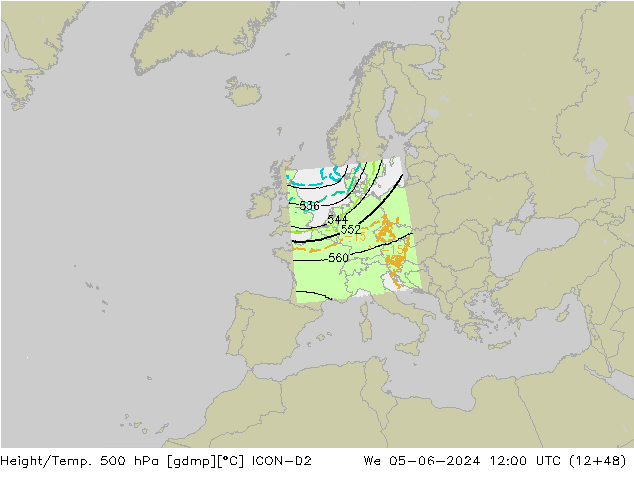 Height/Temp. 500 hPa ICON-D2 We 05.06.2024 12 UTC