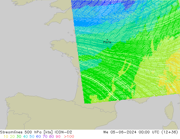 ветер 500 гПа ICON-D2 ср 05.06.2024 00 UTC