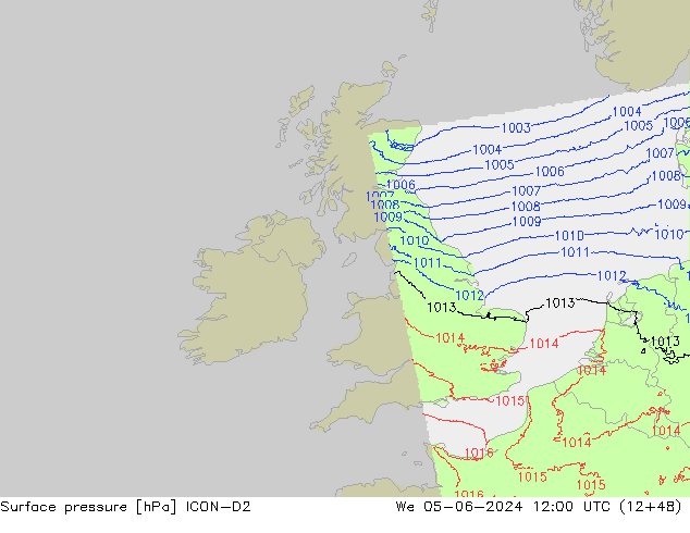 Atmosférický tlak ICON-D2 St 05.06.2024 12 UTC