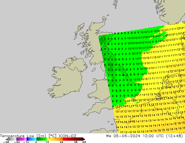 Min.  (2m) ICON-D2  05.06.2024 12 UTC