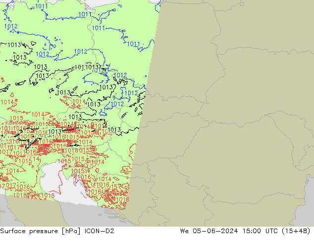 Luchtdruk (Grond) ICON-D2 wo 05.06.2024 15 UTC