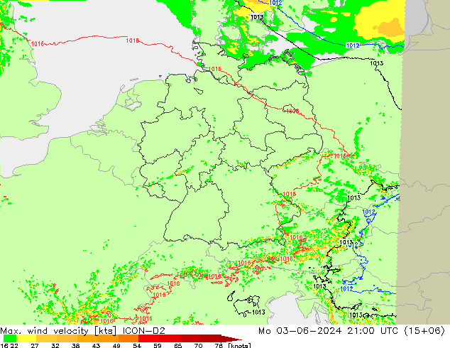 Windböen ICON-D2 Mo 03.06.2024 21 UTC