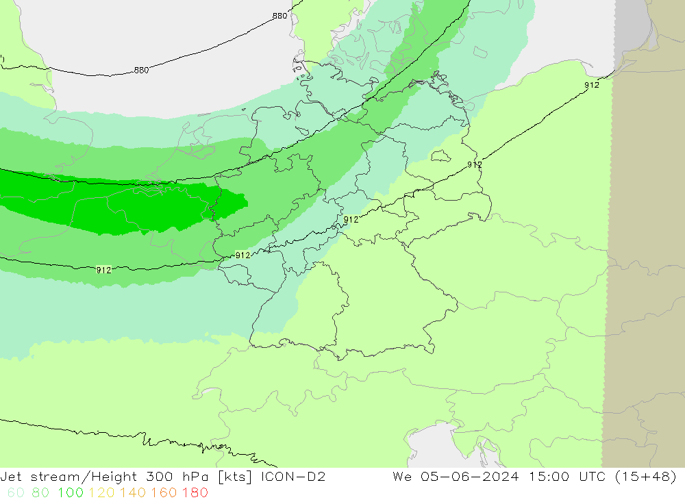 Jet stream/Height 300 hPa ICON-D2 St 05.06.2024 15 UTC