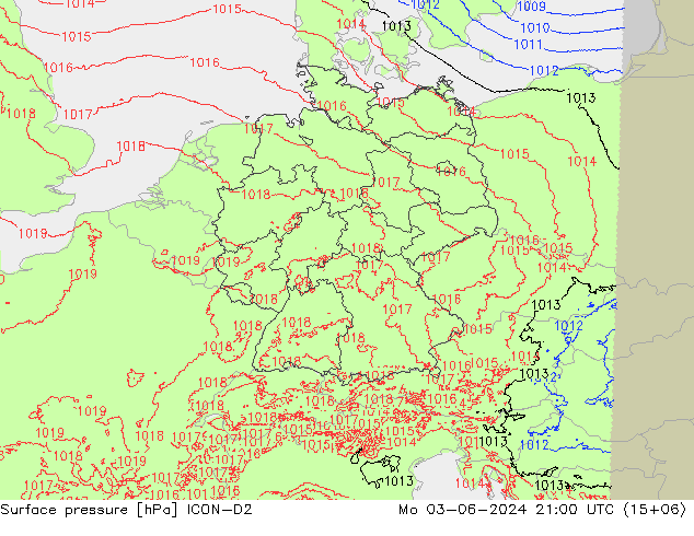 Luchtdruk (Grond) ICON-D2 ma 03.06.2024 21 UTC