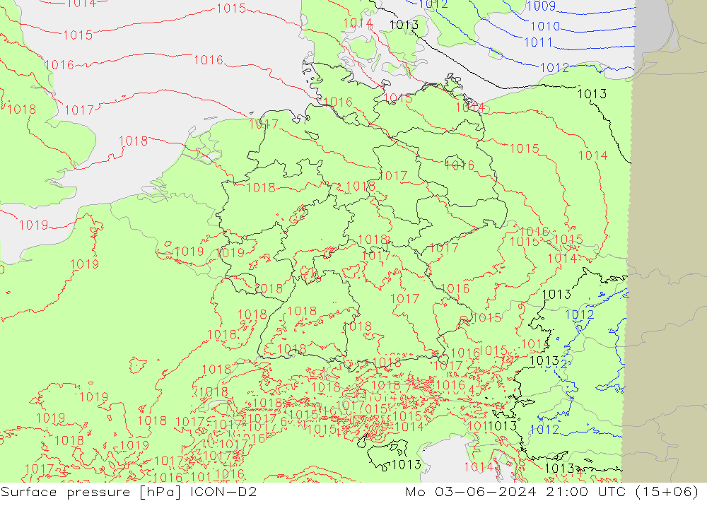 pressão do solo ICON-D2 Seg 03.06.2024 21 UTC