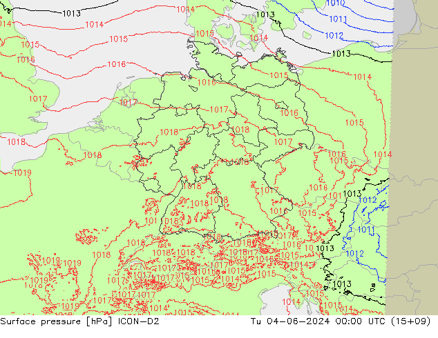 Surface pressure ICON-D2 Tu 04.06.2024 00 UTC