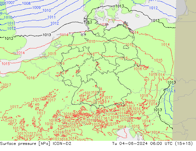 pressão do solo ICON-D2 Ter 04.06.2024 06 UTC