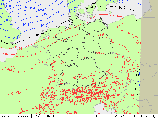 Surface pressure ICON-D2 Tu 04.06.2024 09 UTC