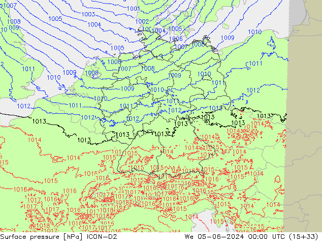 Luchtdruk (Grond) ICON-D2 wo 05.06.2024 00 UTC