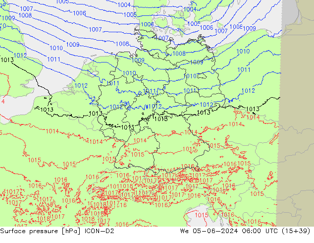 Pressione al suolo ICON-D2 mer 05.06.2024 06 UTC