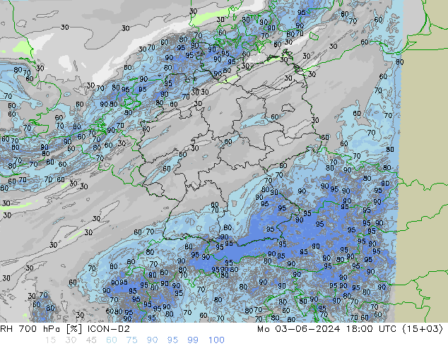 RH 700 гПа ICON-D2 пн 03.06.2024 18 UTC