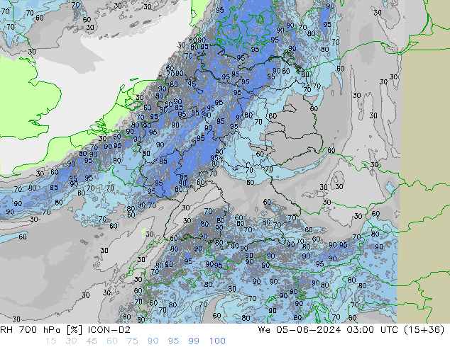 RH 700 hPa ICON-D2 We 05.06.2024 03 UTC