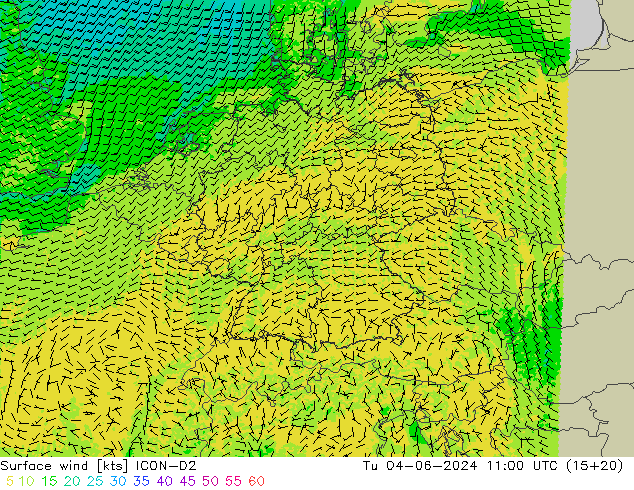 Bodenwind ICON-D2 Di 04.06.2024 11 UTC
