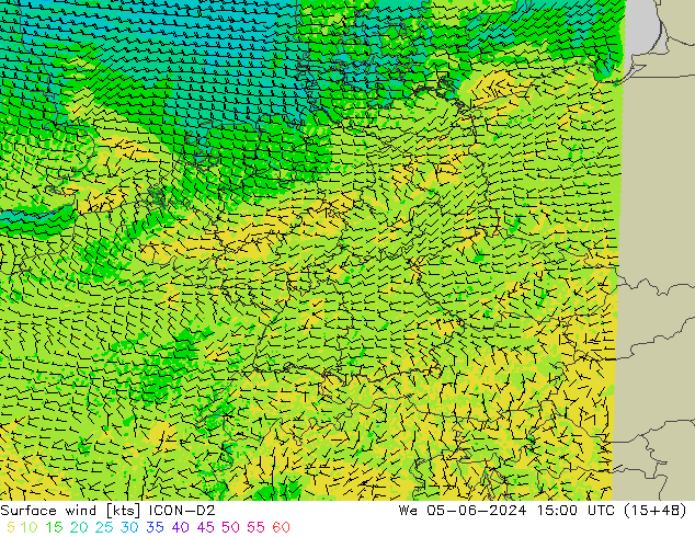 Surface wind ICON-D2 We 05.06.2024 15 UTC