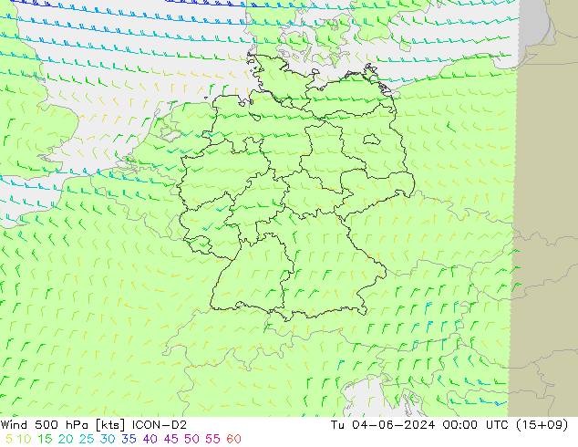 Wind 500 hPa ICON-D2 Tu 04.06.2024 00 UTC