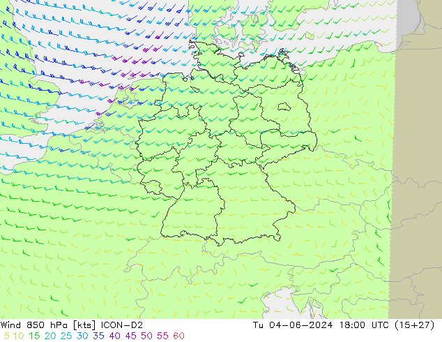 Vento 850 hPa ICON-D2 mar 04.06.2024 18 UTC