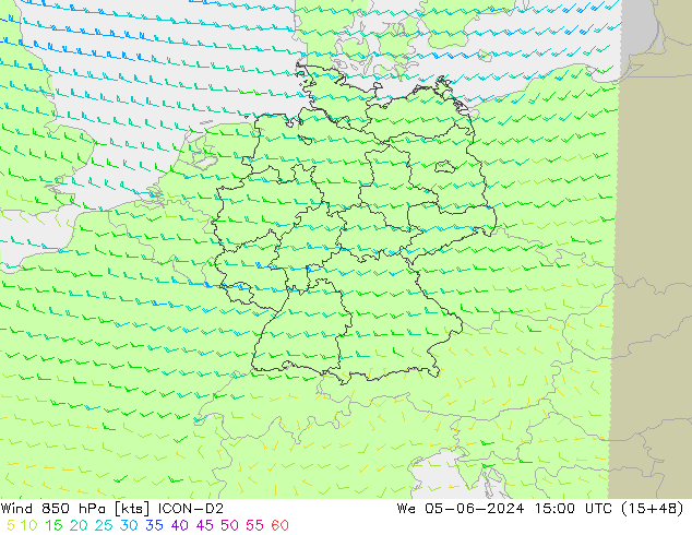 Rüzgar 850 hPa ICON-D2 Çar 05.06.2024 15 UTC