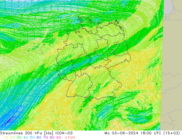 风 300 hPa ICON-D2 星期一 03.06.2024 18 UTC